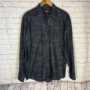 Johnston & Murphy Black Plaid Button Down shirt L Large 100% cotton